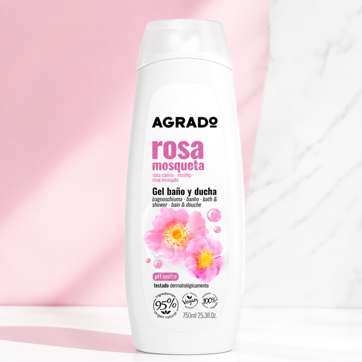 ژل دوش (شامپو بدن) گل رز ۷۵۰ میلی لیتری AGRADO